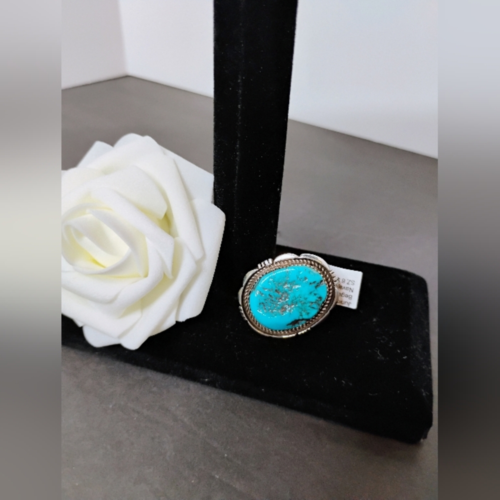 Junior Begay Navajo Kingman Turquoise Size 8 Sterling Silver Ring Native America
